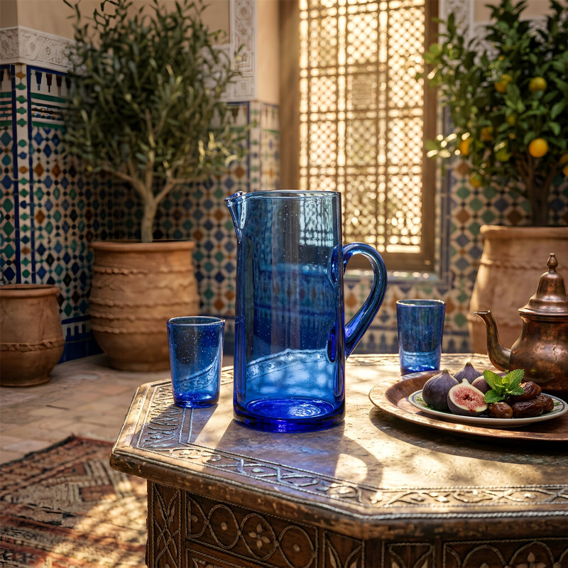 Nicola Spring Jebel Recycled Glass Pitcher Jug, Blue