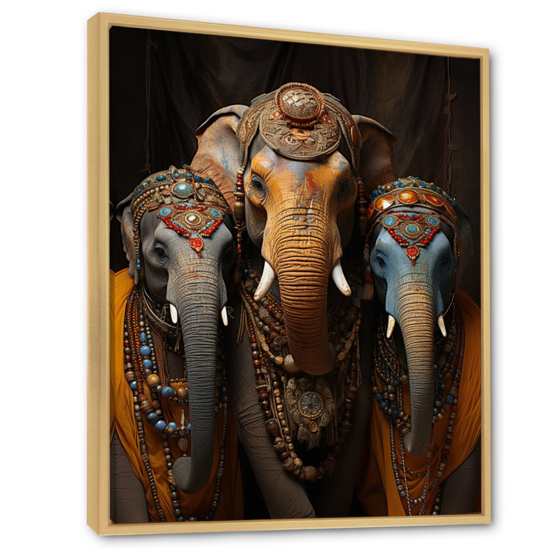 Art asiatique, éléphants thaïlandais sur toile, H 32 po x l 16 po x P 1 po, Cadre naturel flottant
