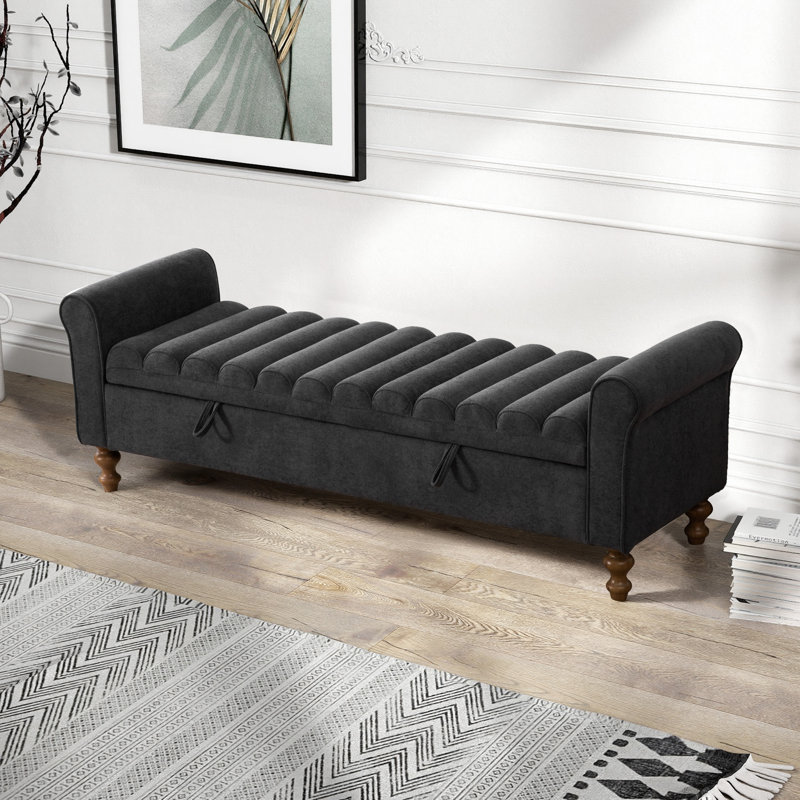 Banc de chambre moderne l 65,5 po avec accoudoirs roulés, Gris anthracite