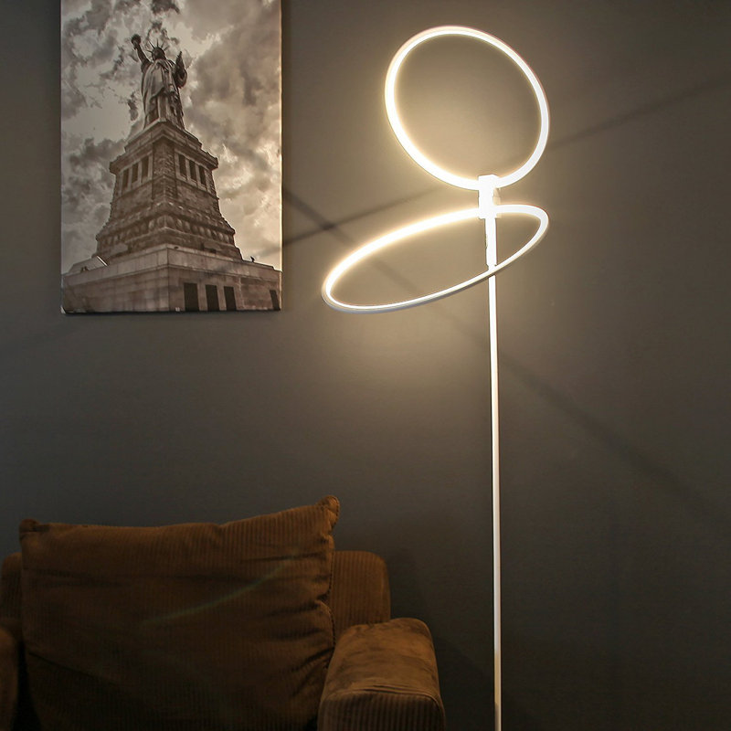 White Adjustable LED Touch Floor Lamp with Dual Rings