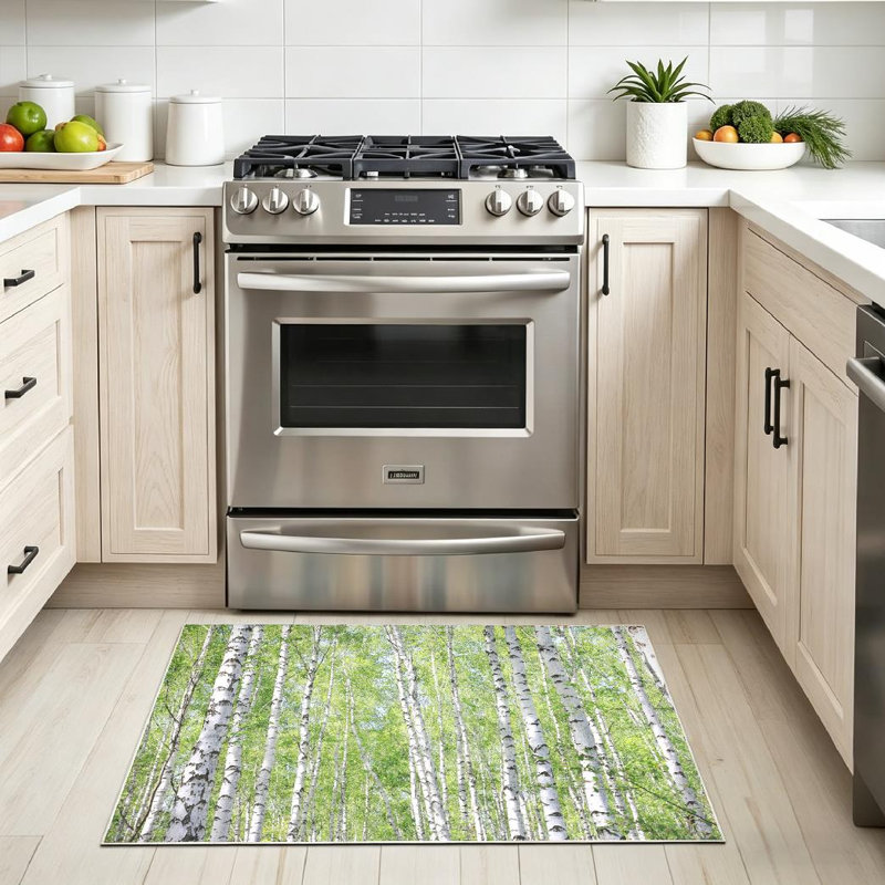 Green Tree Birch Forest Sunlight Morning Summer Abstract Machine Washable Indoor Area Rug, Rectangle 32" x 47"