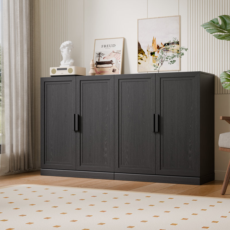 Armoire de rangement moderne à 4 portes avec tablettes réglables 62 po Modern, 36" H x 62" W x 16" D, Noir