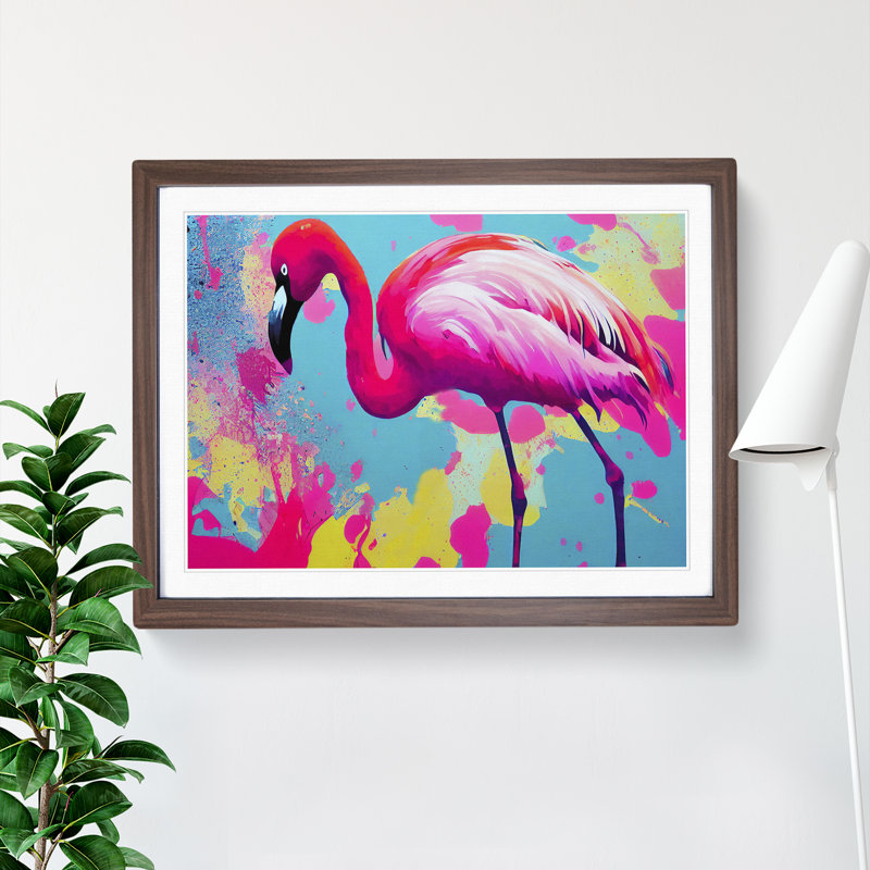 Flamingo Splash Vol.3 Abstract - Single Picture Frame Painting, 46cm H x 64cm W x 2cm D, Walnut