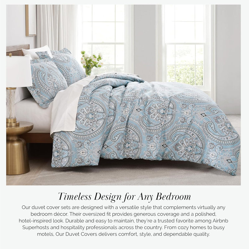 Southshore Fine Linens Pure Melody Reversible Comforter Set in Pure Melody Aqua, Double-Brushed Microfiber Paisley Bedding with Down-Alternative Fill, 1 Comforter and 2 Pillow Shams, Full / Queen