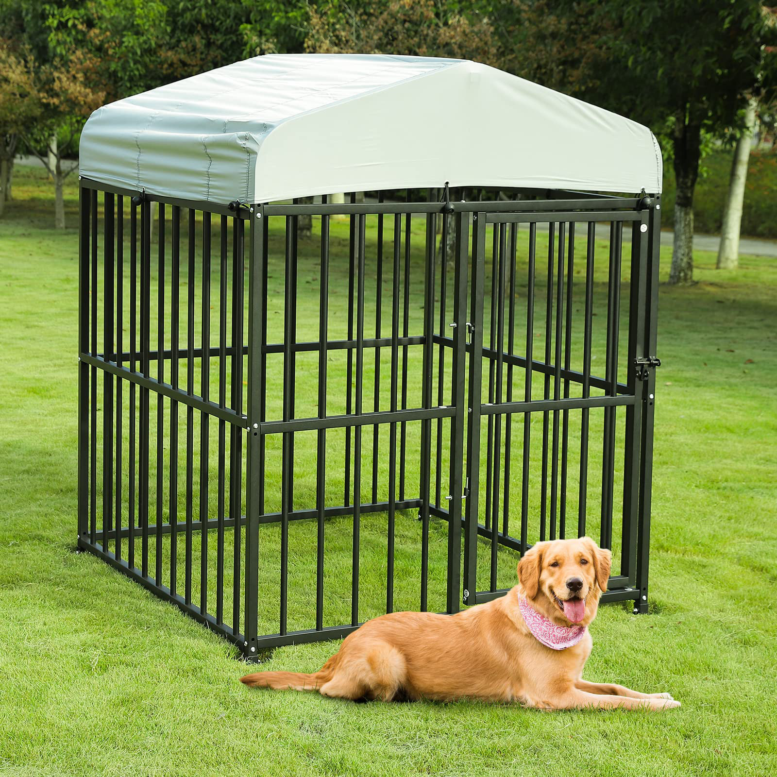 https://assets.wfcdn.com/im/01353646/compr-r85/2358/235887368/vivijason-large-outdoor-dog-kennel-heavy-duty-metal-frame-fence-dog-cage-outside-pen-playpen-dog-run-house-with-uv-waterproof-cover-and-secure-lock-for-large-to-small-dogs.jpg