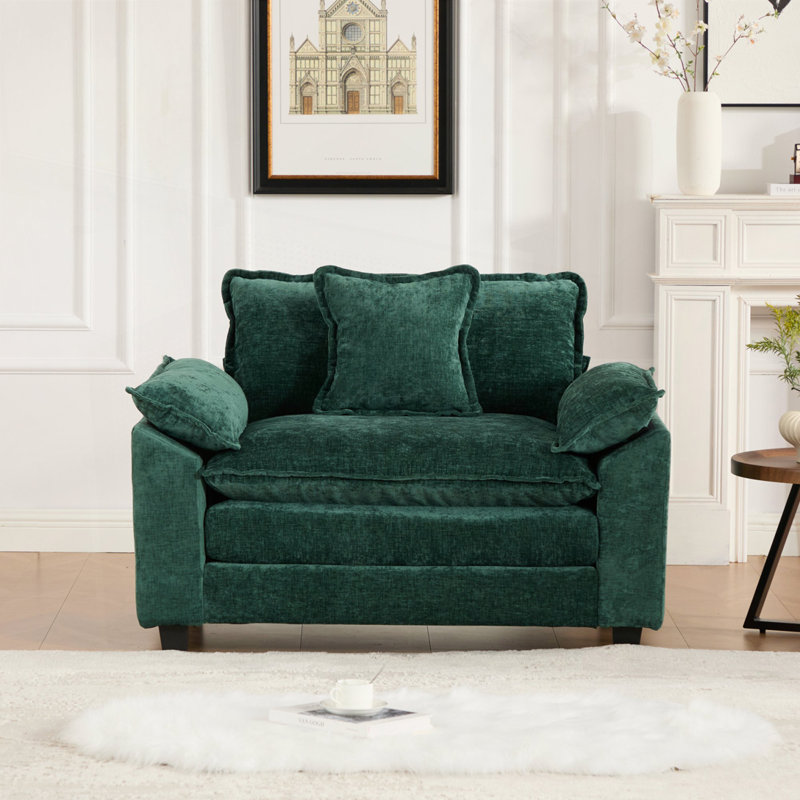 Fauteuil chenille en tissu, coussin d'assise rembourré à double couche, Vert
