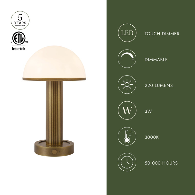 Vienna 9-in Black dimmable LED Table Lamp, Vintage Brass