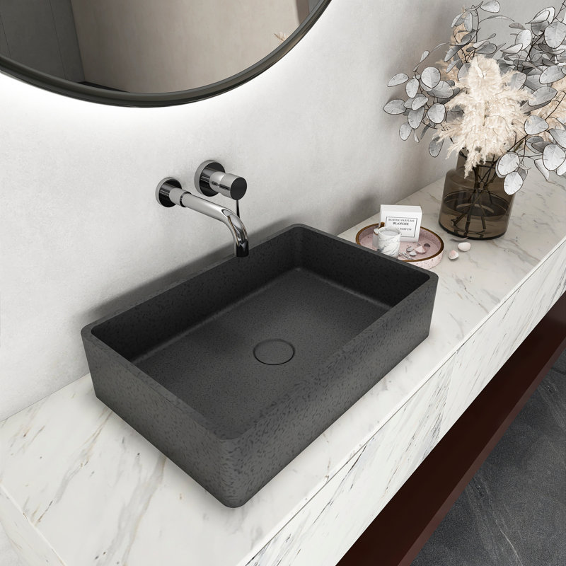 19.68'' Concrete Vessel Rectangular Modern Dark Gray With Patterns Bathroom Sink