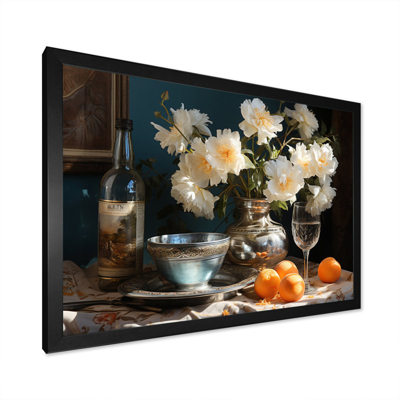 Serenity Floral Still Life - impressions sur toile florales, Cadre photo noir, H 34 po x l 44 po x P 1,5 po