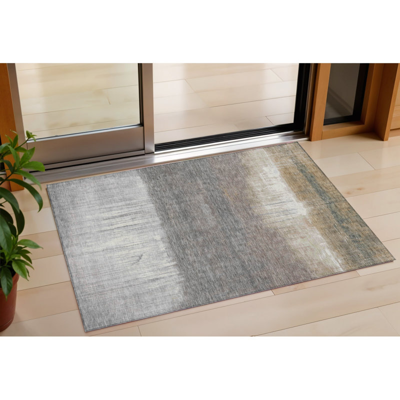 3' X 5' Taupe And Gray Abstract Washable Indoor Outdoor Area Rug