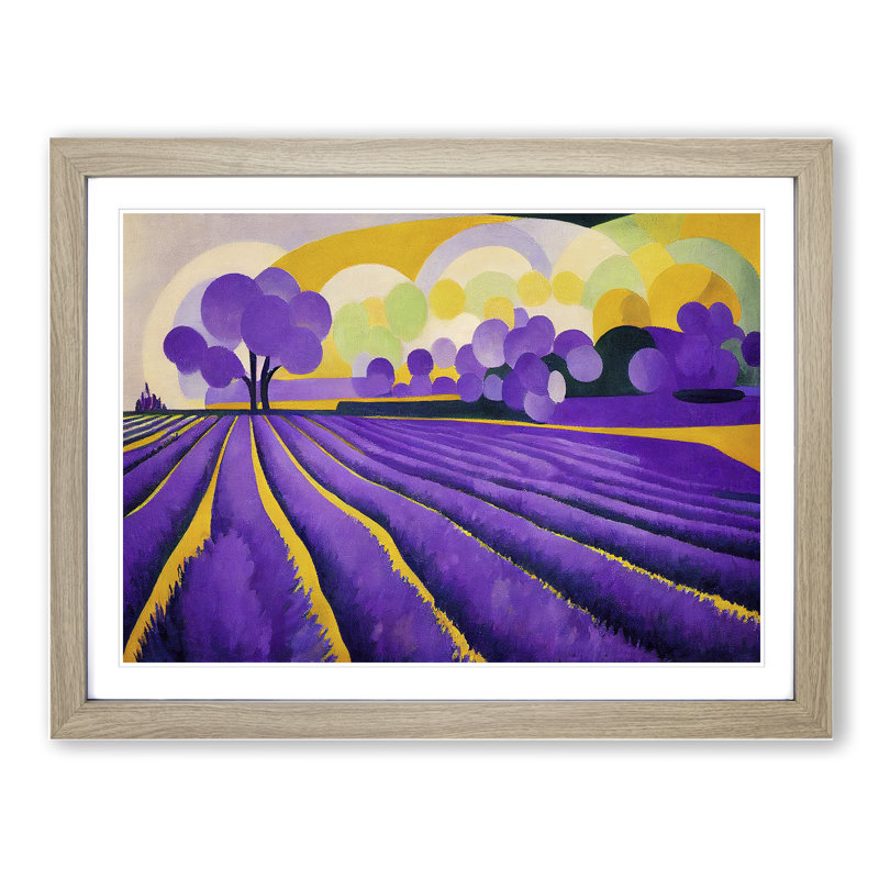 Abstract Lavender Field - Framed Print, 46cm H x 64cm W x 2cm D, Oak