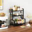 Grey Kitchen Spice Rack with Wire Basket, Countertop Shelf for Cabinet, Desktop Organiser with 6 Hooks-1543599330
