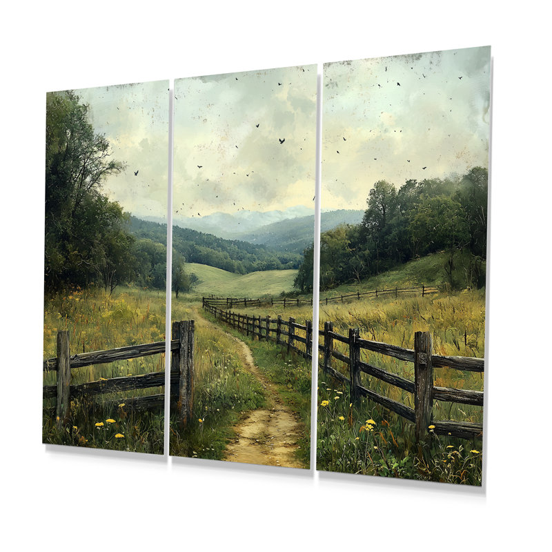 Ensemble de salon Green Peaceful Valley II - Farmhouse Wall Art, Métal métal, H 32 po x l 48 po x P 1 po
