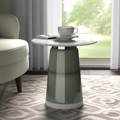 Table d'appoint en verre et marbre avec base fuselée