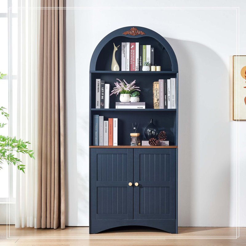 Armoire de rangement arquée avec appliques décoratives, buffet en panneau de fibres à densité moyenne anti-égratignures, tablettes et charnières réglables, sangle anti-basculement, armoire à vin de rangement autoportante pour le salon et la salle à manger