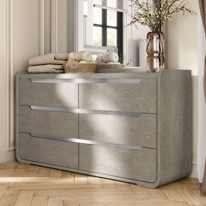 Commode 6 tiroirs Barry, Gris clair
