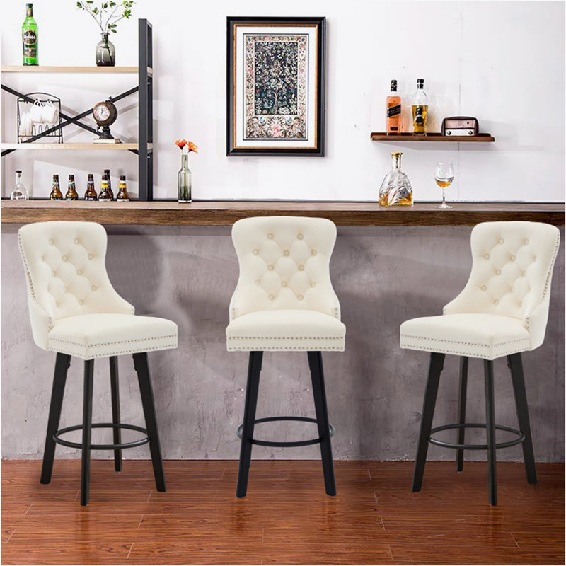 Tabourets de bar pivotants Modern, Blanc crémeux, 3