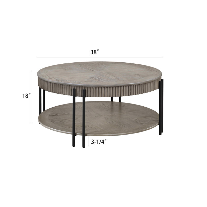 Table 3 pièces pour le salon: table basse ronde et 2 tables de bout, pieds en métal, tablette de rangement, finition brun / brun clair