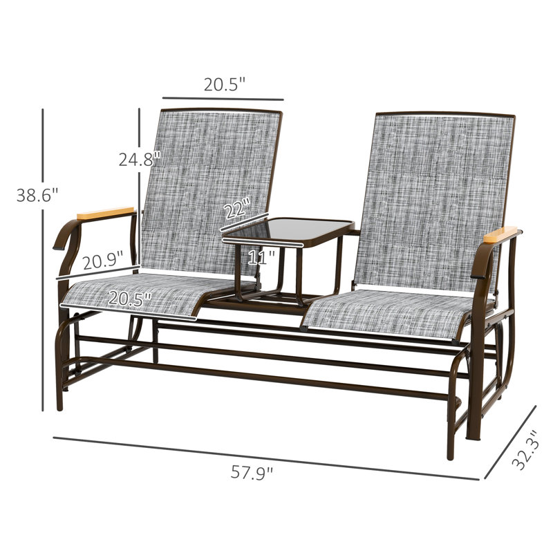 Banc de patio coulissant avec siège imperméable et enduit gris