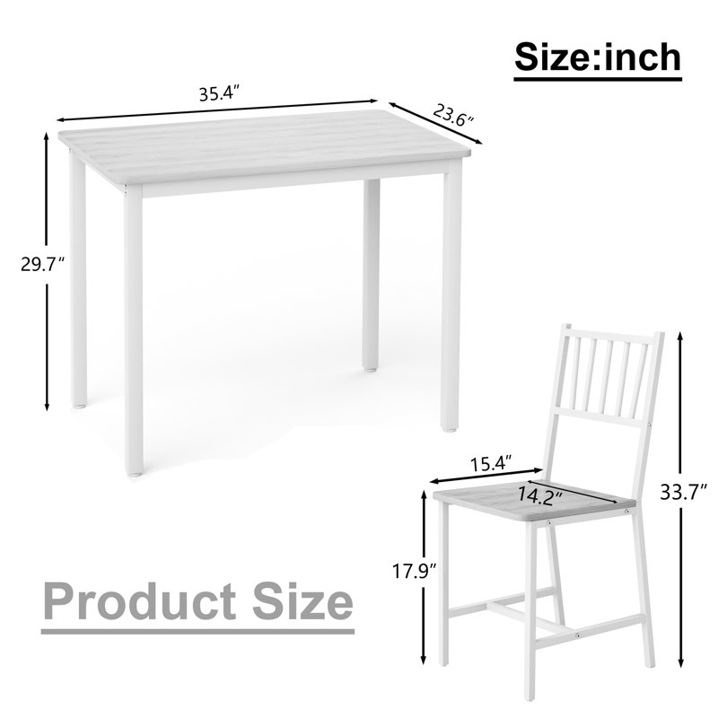 Ensemble de table de salle à manger, table de bar avec 2 chaises de salle à manger, comptoir de table de cuisine avec chaises, table de déjeuner industrielle pour la cuisine, salon, salle de réception, naturel et blanc, L 35,4 po x l 23,6 po x H 29,7 po