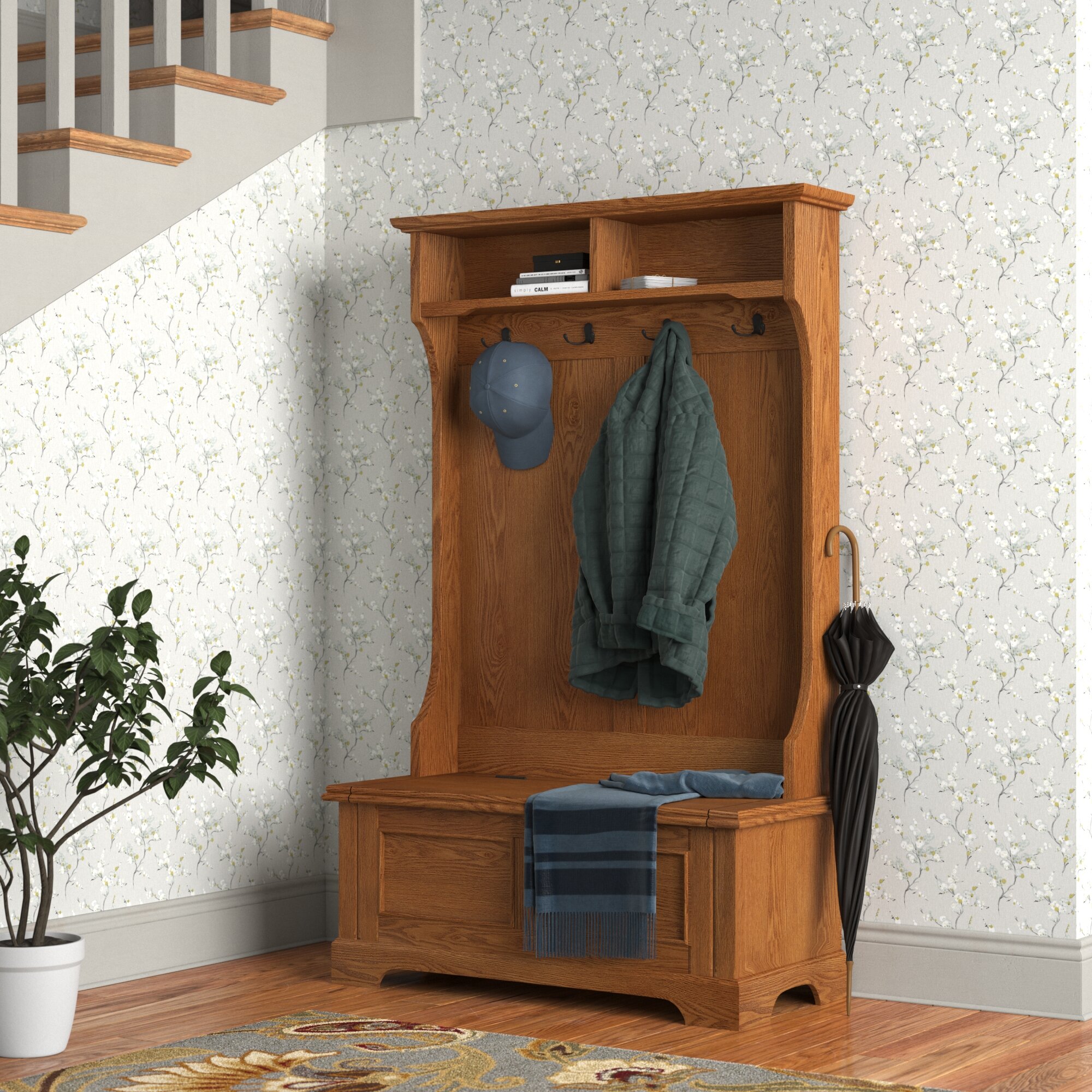 Bush Furniture Key West Entryway Storage Set with Hall Tree, Shoe Bench and Console Table Pure White Oak