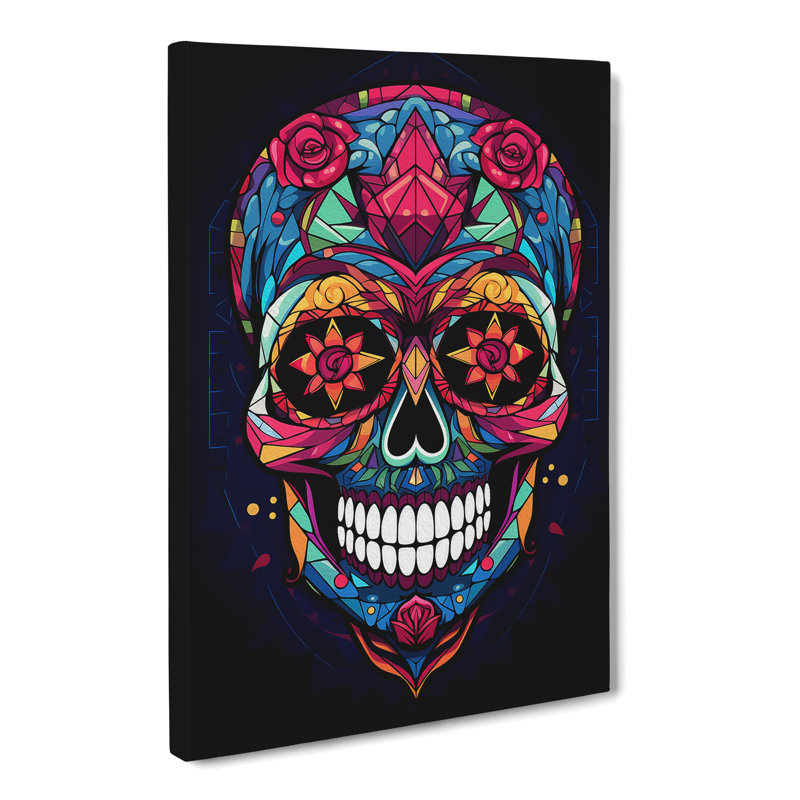 Sugar Skull Geometric Art No.2 - Wrapped Canvas, 50cm H x 35cm W x 3cm D