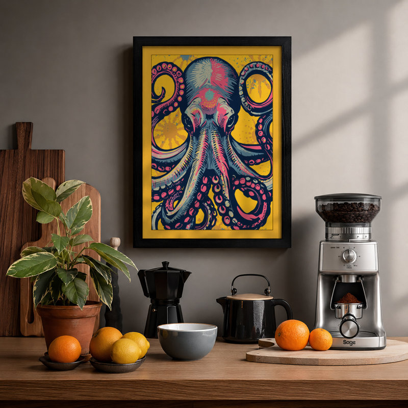 Ornamental Octopus Art Deco - Framed Print, A2 - 59.4 x 42.0 cm, Black