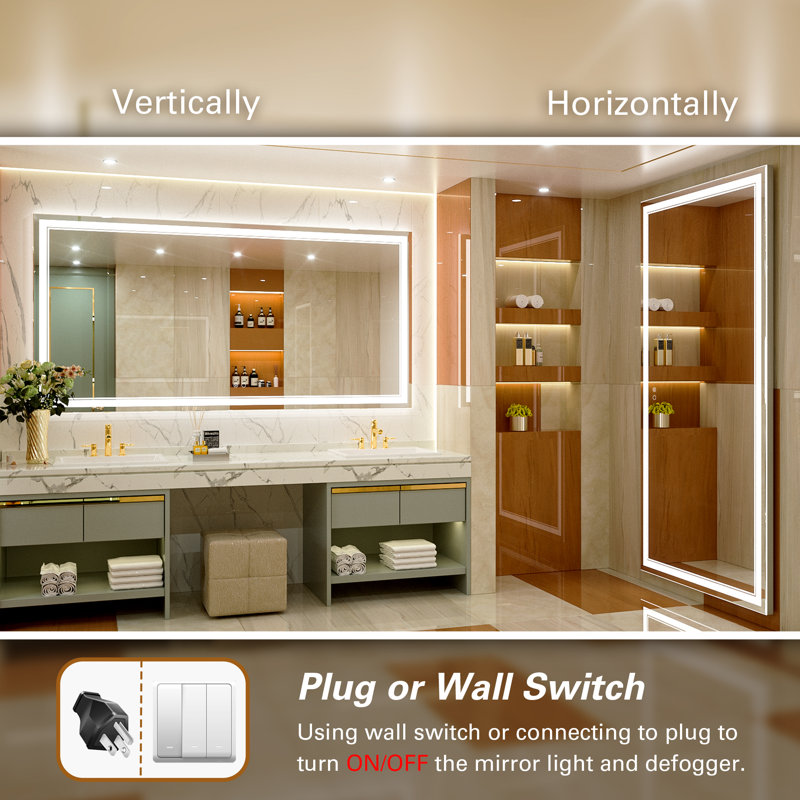 Adorna Frameless LED 3 Colour Dimmable Lighting Bathroom / Vanity Mirror, Memory Function, Anti-fog, 72" x 36"