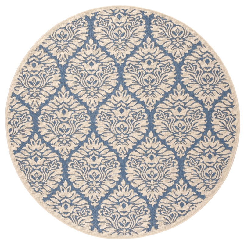 Emmanuel Linden 100 Performance Damask Indoor/Outdoor Area Rug, Round 6'7"