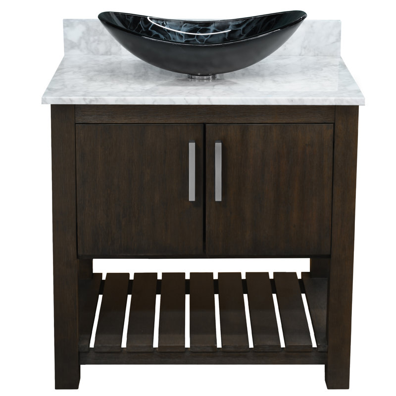 Meuble-lavabo de 30 pouces avec comptoir en marbre de Carrare et lavabo, quincaillerie, Nickel brossé