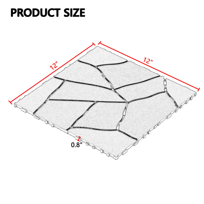 Carreaux de terrasse pour patio à emboîtement de style pierre de 12 po x 12 po (ensemble de 44 pièces) - Polypropylène écologique PP, intérieur / extérieur, sans outil pour la piscine, le balcon et la cour