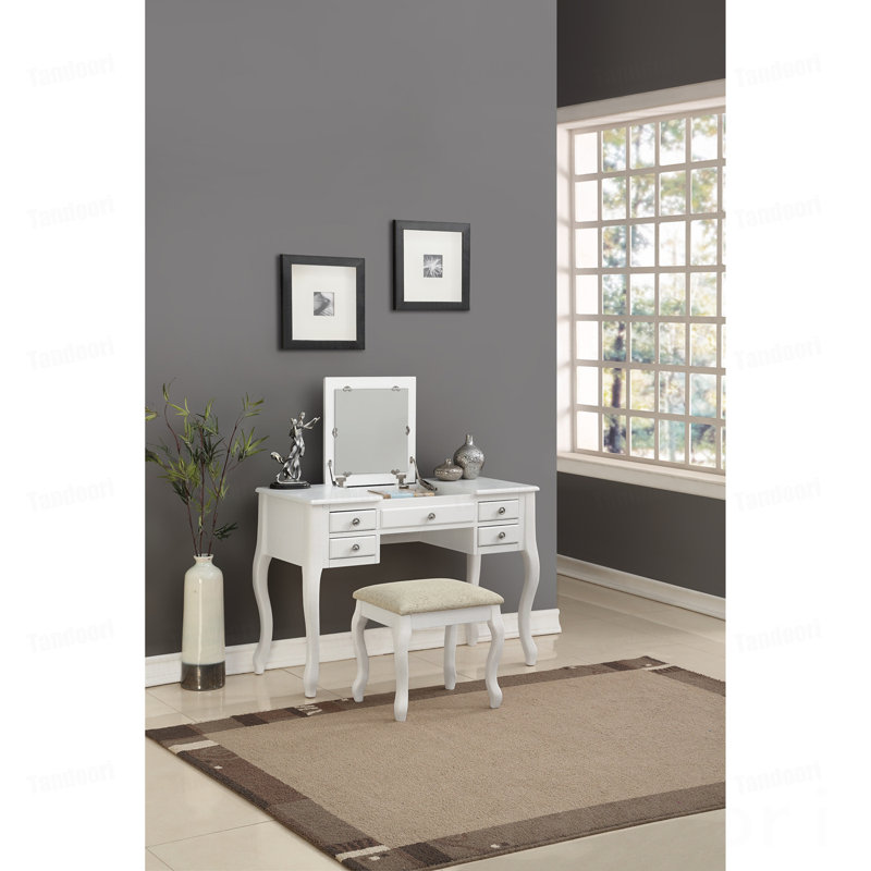 Ensemble de meuble-lavabo avec tiroir et tabouret, Blanc