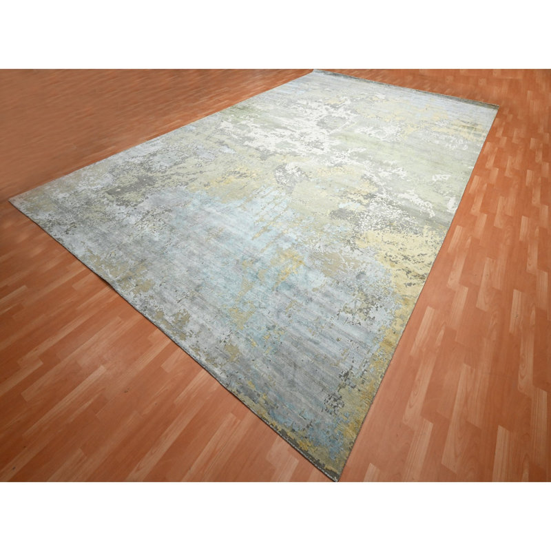 Tapis gris en laine et en soie véritable 11 pi 10 po x 18 pi 5 po XL 25ACAA8542FF4D8CA44A68DB1D3365F6