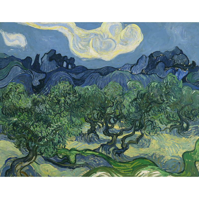 Décalcomanie murale amovible oliviers de van gogh, H 14 po x l 18 po, Bleu / vert