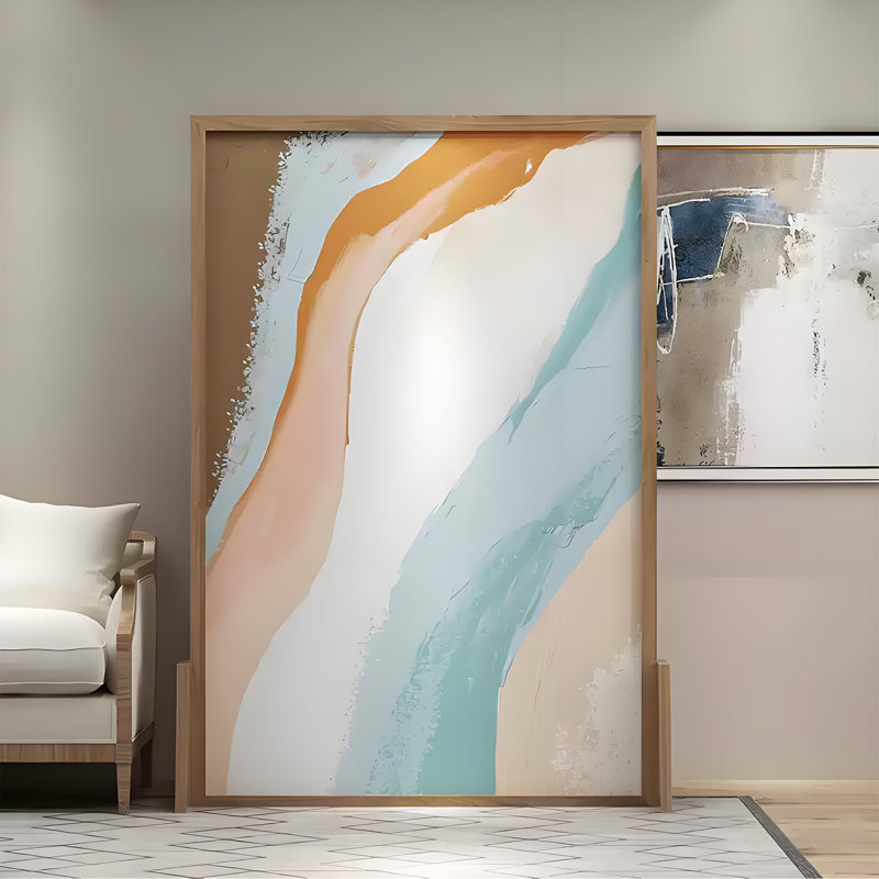 Paravent d'art moderne et luxueux, Bleu / brun / blanc / beige / orange, H 70,87 po x l 31,5 po x P 1,57 po