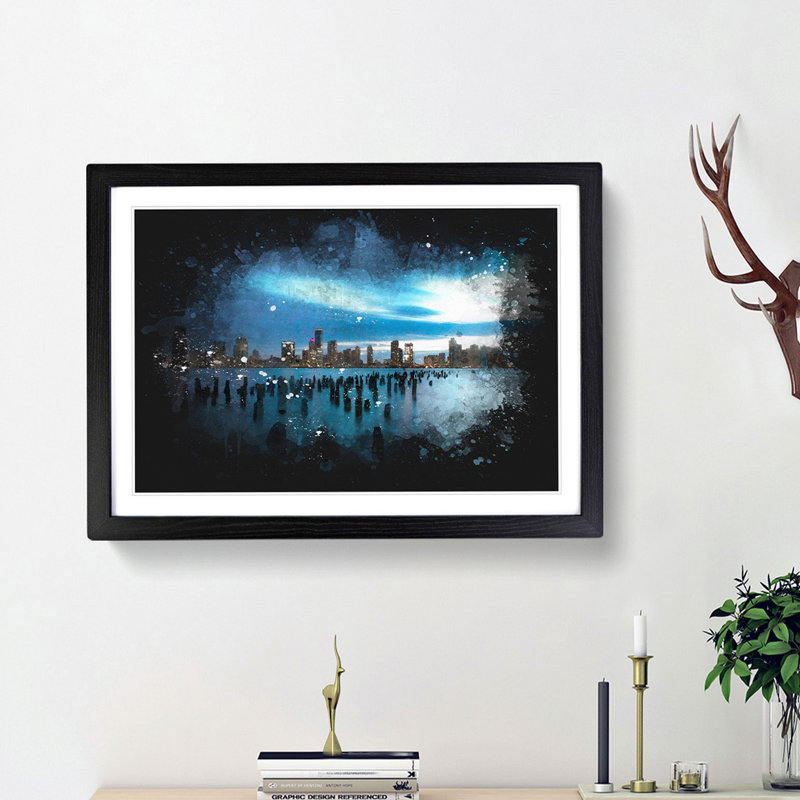 New Jersey Skyline - Picture Frame Graphic Art Print, 45cm H x 63cm W x 2cm D, Black Framed