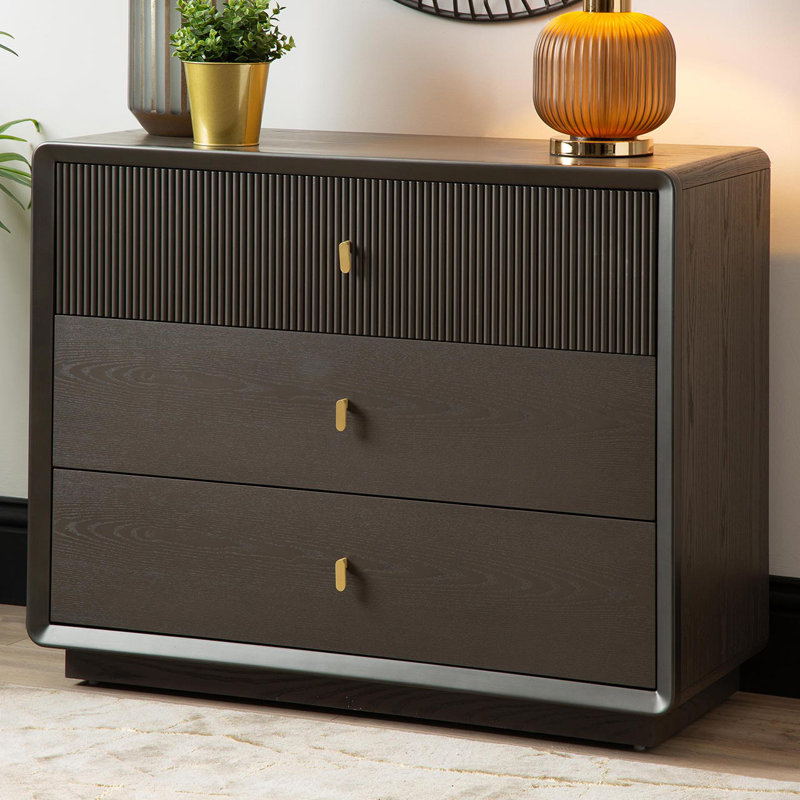 Azima 80cm Tall Chest of Drawer for Living & Bedroom, 3 Drawer Wooden Storage Cabinet, Grey