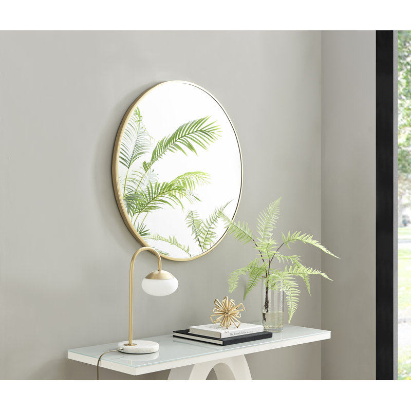Mikell Round Metal Framed Wall Mounted Accent Mirror, Gold, 80cm H x 80cm W