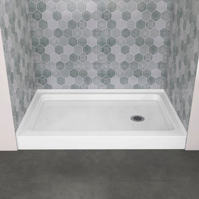 48" W X 32" D Acrylic Alcove Shower Base Pan Rectangular Single Threshold White Shower Tray with Non-slip Design