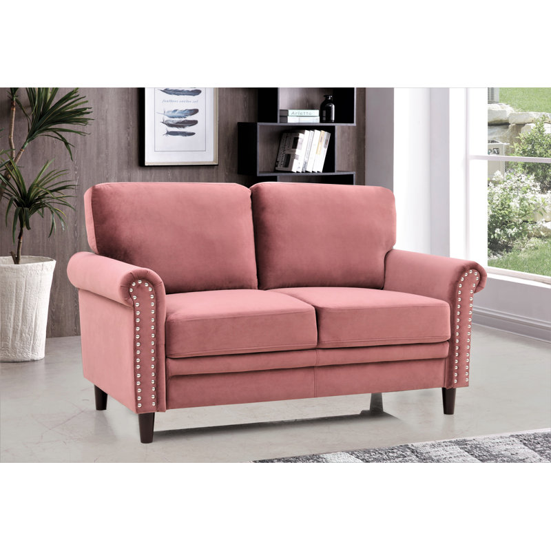 Reedsburg 79.5" Velvet Rolled Arm Sofa, Rose Velvet