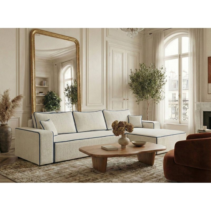 5 Seater Reclining Corner Sofa , Navy/Ecru PolyesterChenille, Right Hand Facing