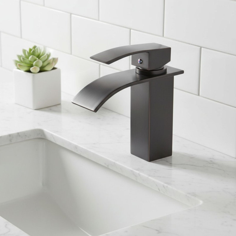 Bathroom Basin Waterfall Faucet with Single-Handle, Oil-Rubbed Bronze