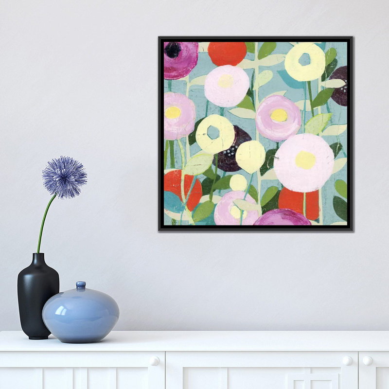 «Poppy Strata I», impression sur toile, H 18 po x l 18 po x P 1,5 po, Toile encadrée noire, Pas de tapis