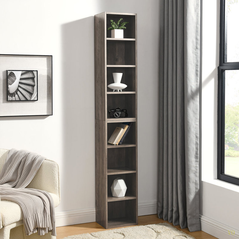 Étagère de rangement multimédia à 8 niveaux, armoire de rangement compacte CD DVD avec tablettes réglables, bibliothèque haute étroite pour le bureau à domicile, bibliothèque multifonctionnelle à deux étages