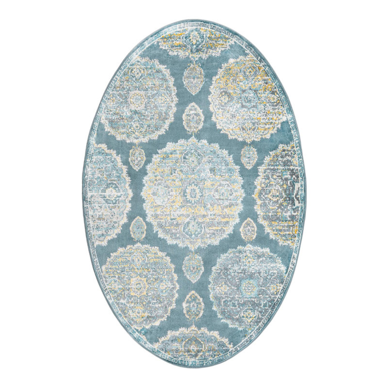 Tapis Paragon_Gris et bleu, Ovale 5 pi 5 po x 8 pi