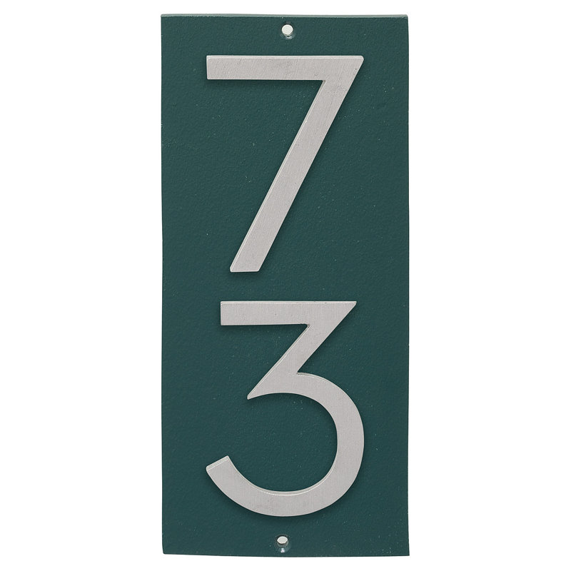 Plaque d’adresse murale sur 1 ligne flottante, Vert forêt, Aluminium brossé, Oui