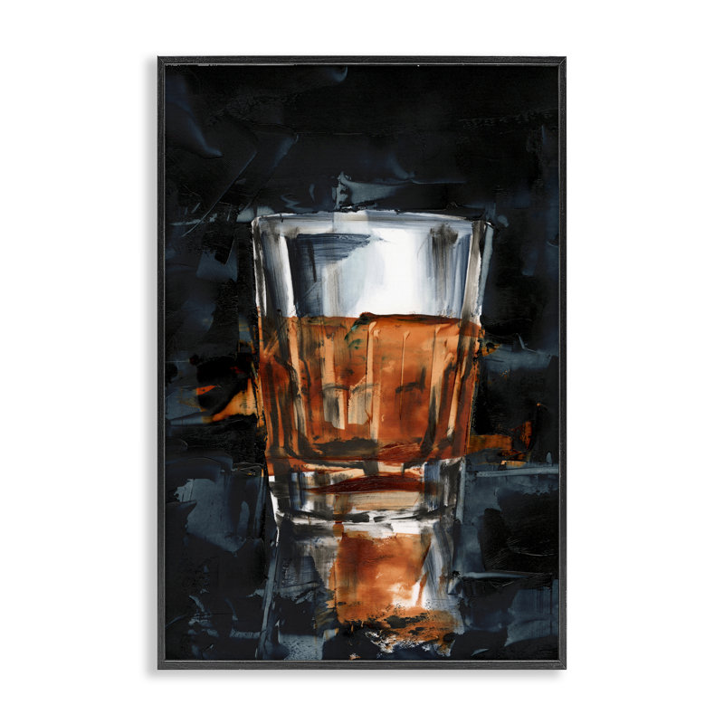  Straight Whiskey Glass Framed Giclee Art by Ethan Harper, 18" H x 12" W, Midnight Black Framed Giclee