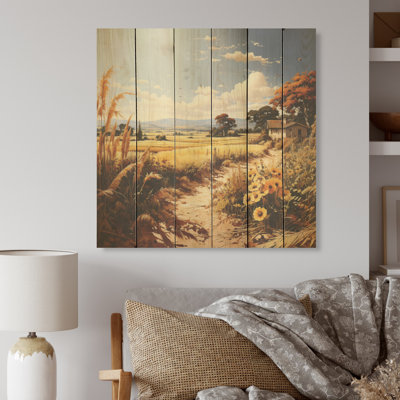 Countryside Rhapsody I - Farm Wood Wall Art On Natural Pine Wood