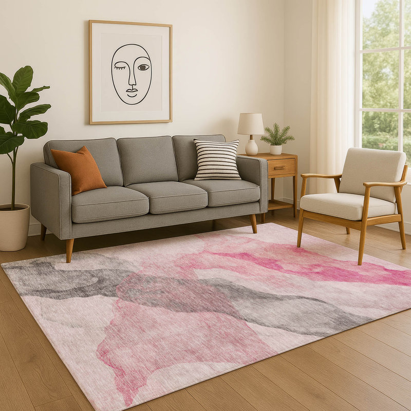 Tapis abstrait lavable à la machine de qualité supérieure Mayfield AMF2109, Rosé, 2 pi 6 po x 3 pi 10 po