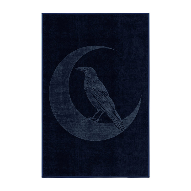 Soft Plush Faye Halloween Modern & Contemporary Abstract Area Rug in Blue – Navy Binding, 7x9